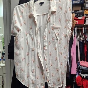 torrid Cream Button-Up Top with Pink Ice Cream Print